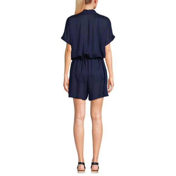 Lands' End Women's M-L,‎ 1X Deep Sea Navy Button Front Swim Cover-up Romper - Picture 3 of 11